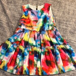 Zoe Ltd Multicolor Watercolor Tiered Dress — Red, Blue, Yellow, Green, Pink